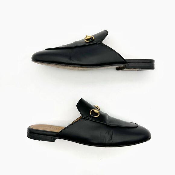 GUCCI Princetown Black Leather Mule Size 37 Horsebit Slip On Loafer - Picture 2 of 11